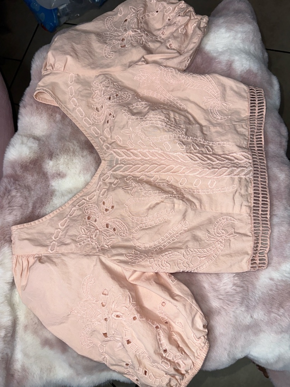 Express Peach Embroidered V-Neck Top